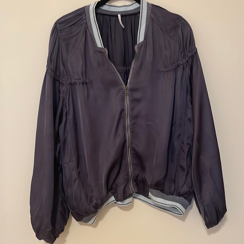 YFB steel blue/grey jacket with zipper down front w/fabric detail throughout